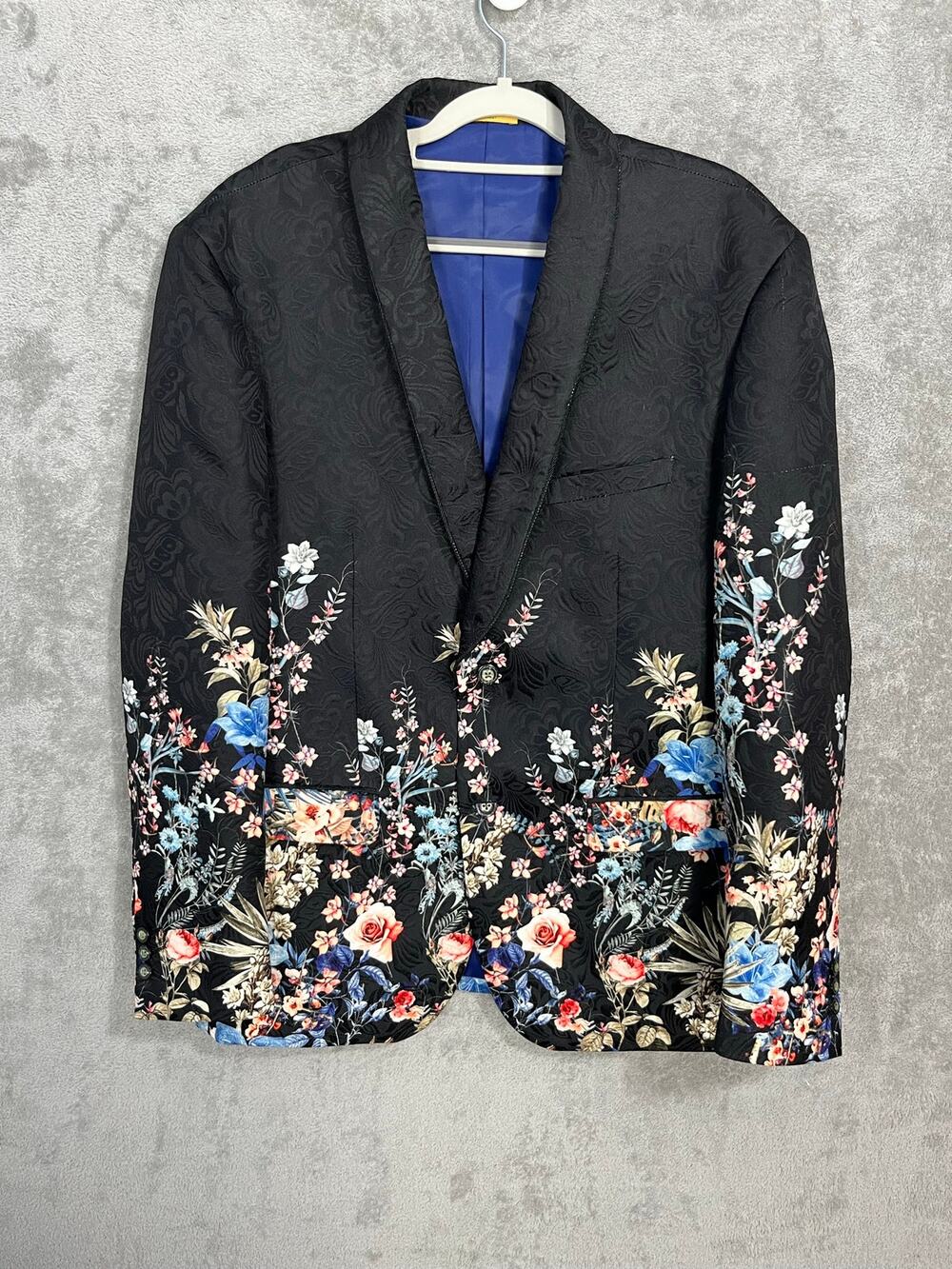 Lanzino Blazer 2XL Black Floral Jacquard Wedding Party Sport Coat Prom